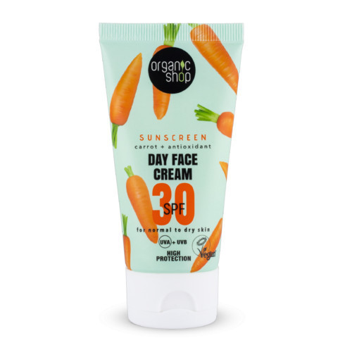 Organic Shop fényvédő nappali arckrém sárgarépával és antioxidánsokkal spf30 normál és száraz bőrre 50 ml